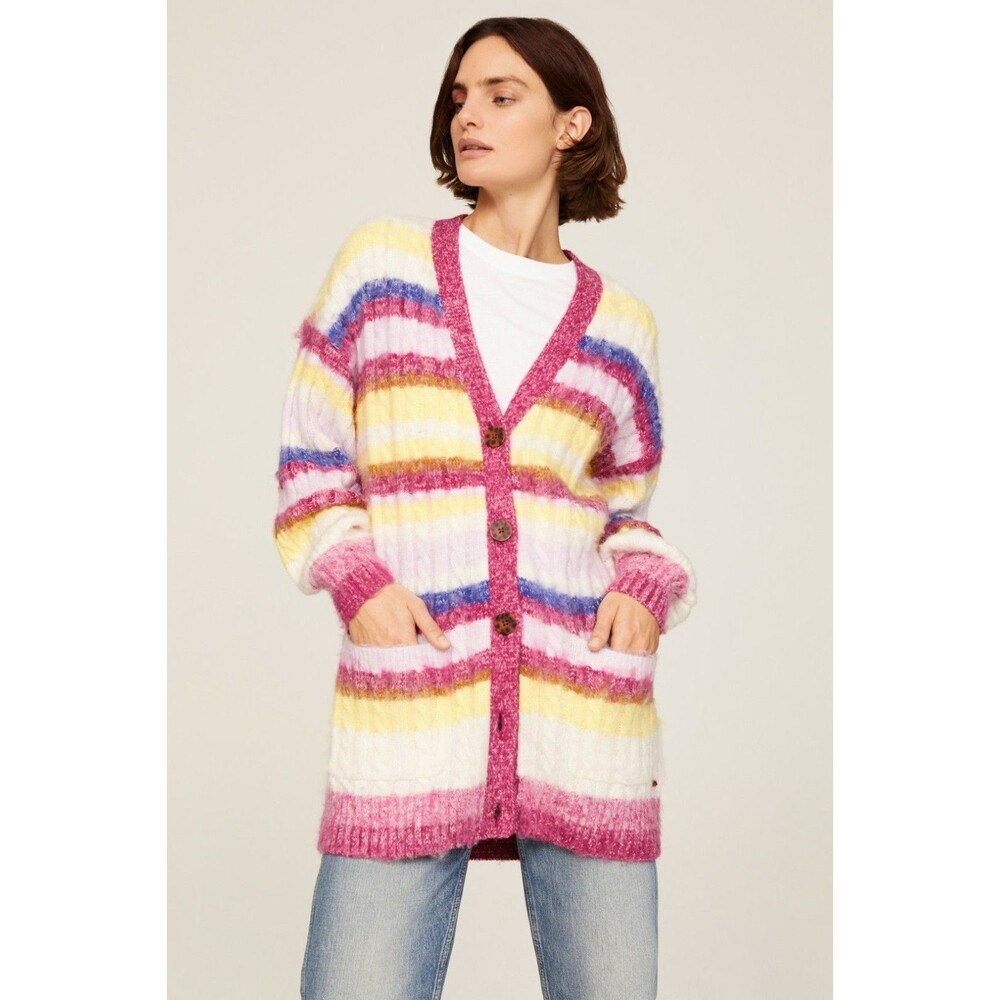 NEW Scotch & Soda Cardigan Sweater Womens Small Multicolor Striped Brushed Knit